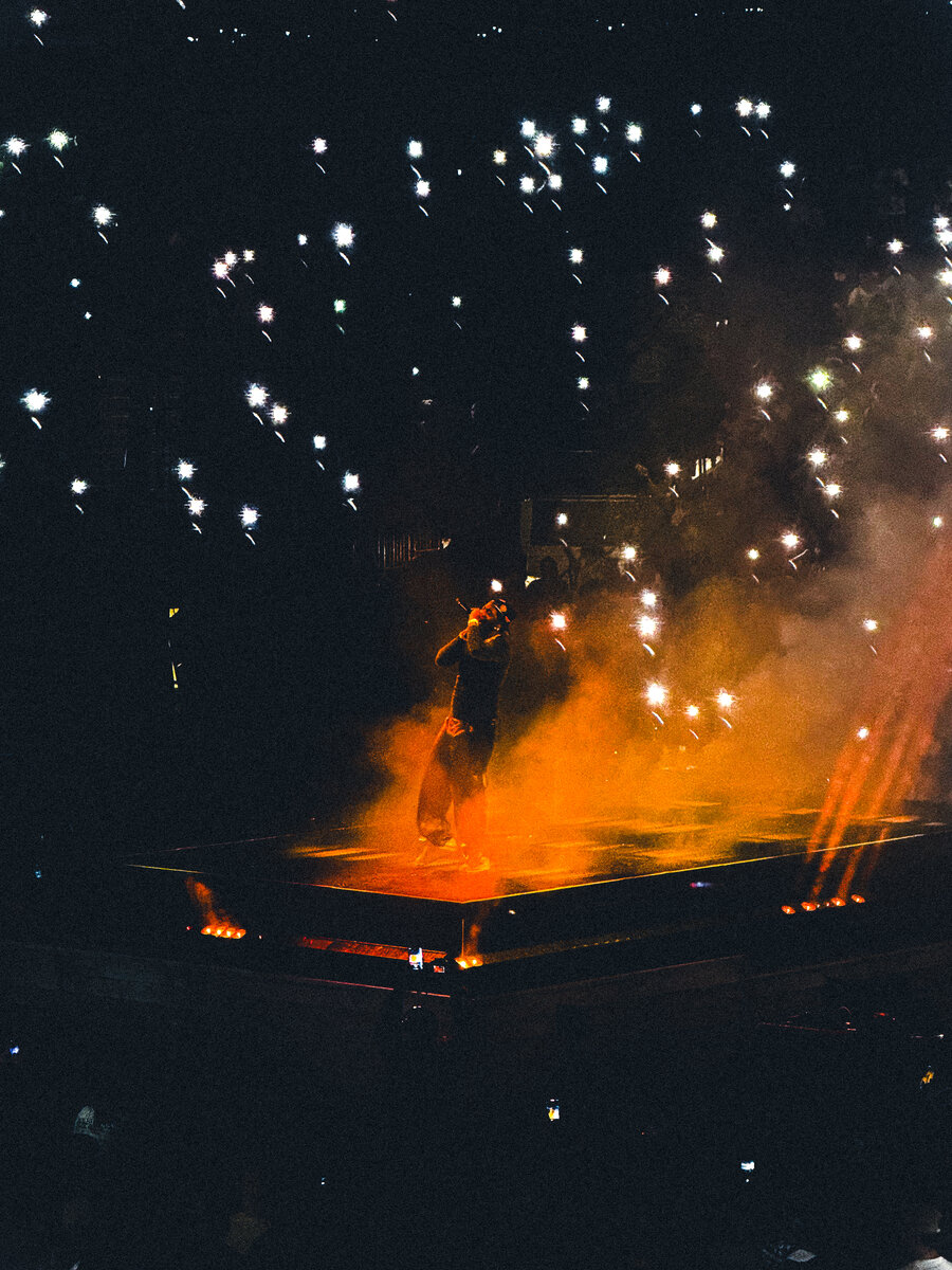 Concert performer with fireworks
